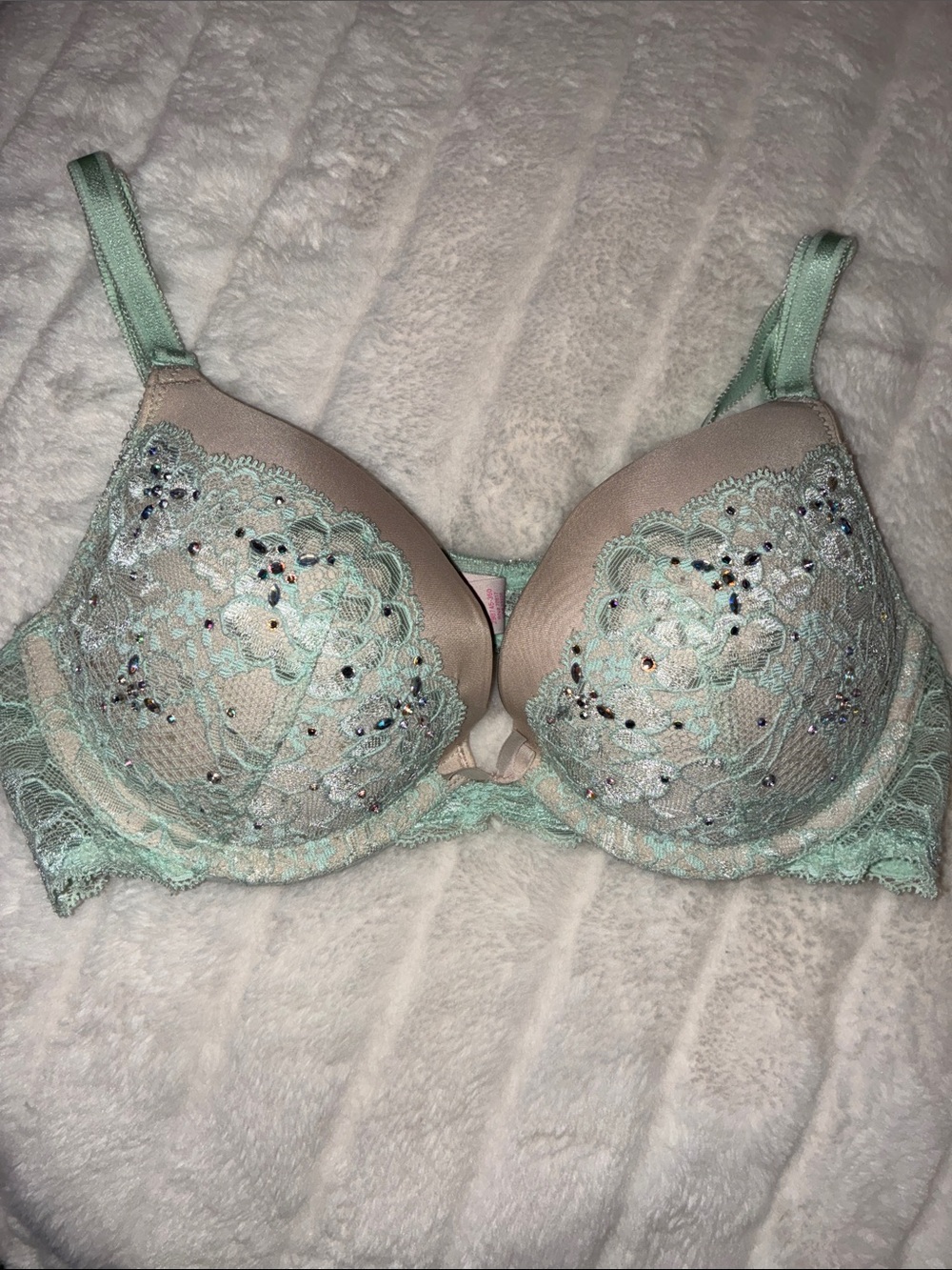 Victoria's Secret Mint Lace Underwire Bra with Nude Base